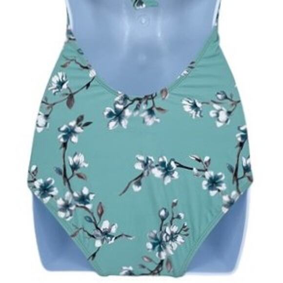 Swimsuit Vintage Style Halter One Piece in Green Dogwood Floral Print Size S - Picture 7 of 9